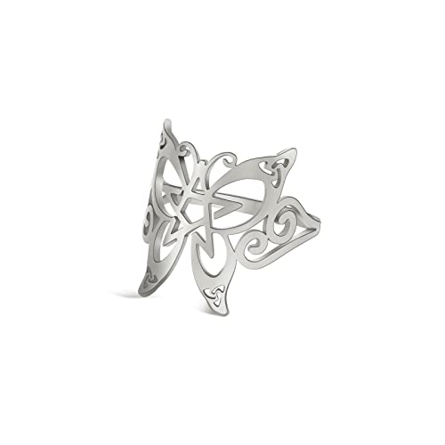 TEAMER Edelstahl Schmetterling Pentagramm Ring Keltischer Pentagramm Ring Wicca Pagan Amulett Schmuck für Frauen Männer (10, Stil 1 - Silber) von TEAMER