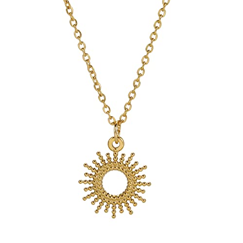 TEAMER Edelstahl Sonne Herz böhmische Halskette Sunburst Spike Anhänger zierlich Chic Alltag Sommerschmuck für Frauen (Sonne 2 - Gold) von TEAMER