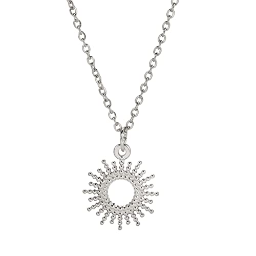 TEAMER Edelstahl Sonne Herz böhmische Halskette Sunburst Spike Anhänger zierlich Chic Alltag Sommerschmuck für Frauen (Sonne 2 - Silber) von TEAMER