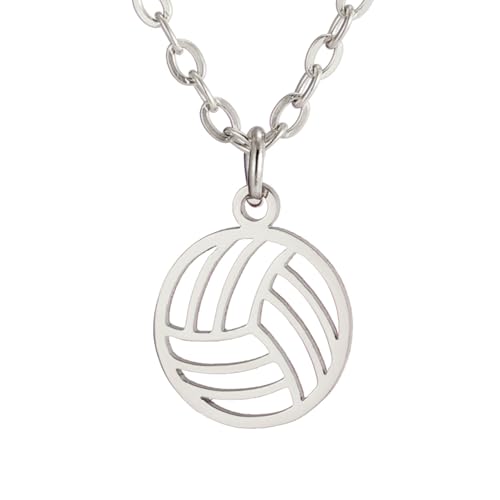 TEAMER Edelstahl-Volleyball-Halskette Zierlicher Volleyball-Anhänger Mode Sport-Ball-Schmuck Sportler Trainer Volleyball-Liebhaber (Silber) von TEAMER