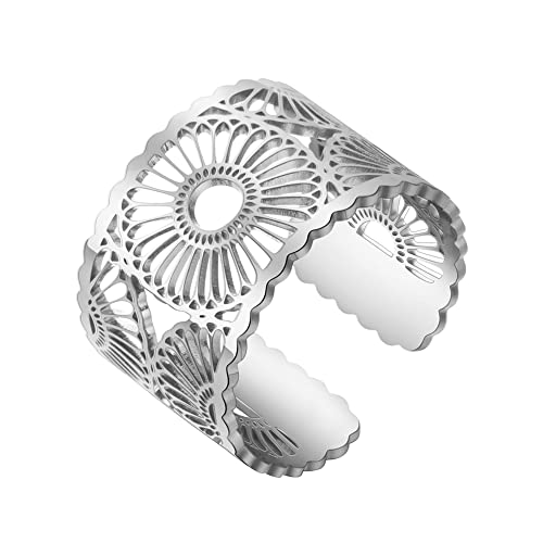 TEAMER Edelstahl hohl Blume Ring Boho verstellbare offene Finger Ringe Modeschmuck Ehering für Damen, Unnow von TEAMER