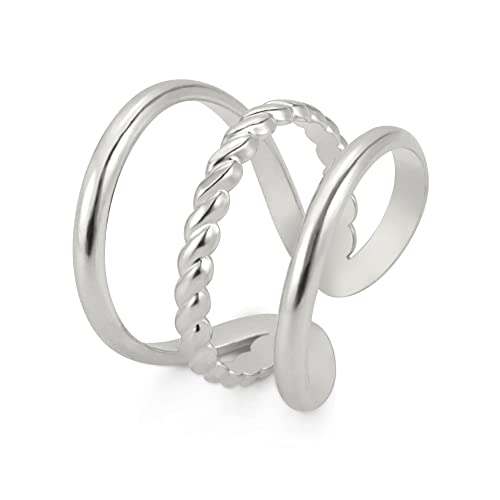 TEAMER Einstellbare Geometrische Offene Finger Ringe Buchstabe H Form Ring Edelstahl Punk Party Schmuck für Frauen (Stil 3 -Silber) von TEAMER