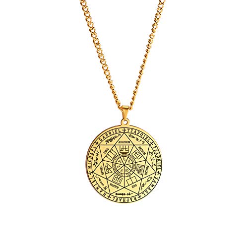 TEAMER Erzengel Halskette 7 Erzengel Anhänger Edelstahl Erzengel Sigil Talisman Halskette Amulett Medaille Anhänger Schmuck für Damen Herren (GOLD) von TEAMER