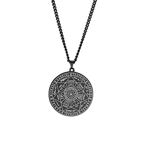 TEAMER Erzengel Halskette 7 Erzengel Anhänger Edelstahl Erzengel Sigil Talisman Halskette Amulett Medaille Anhänger Schmuck für Damen Herren (Schwarz) von TEAMER