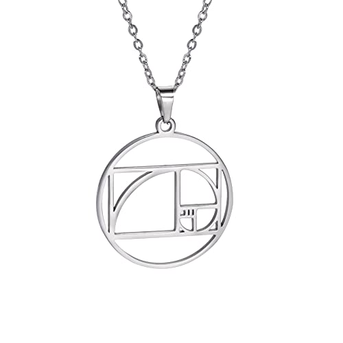TEAMER Fibonacci Goldene Spirale Halskette Edelstahl Goldener Schnitt Anhänger Tragbare Mathematik Irrationaler Charme Anhänger Geometrischer Schmuck Für Frauen (Stil 2 -Silber) von TEAMER