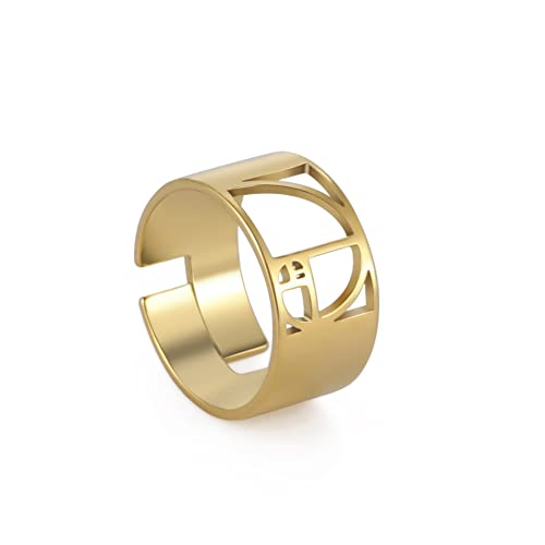 TEAMER Fibonacci Goldene Spirale Ring Dreieck Spirale Goldener Schnitt Ohrring Tragbare Mathematik Irrationaler Geometrischer Schmuck Für Frauen (Verstellbarer Fibonacci-Ring - Gold) von TEAMER