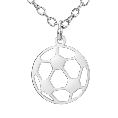 TEAMER Fußball Halskette Edelstahl Fußball Anhänger Einzigartiger Sportschmuck für Teenager Jungen Männer Frauen Sportspieler Fußballliebhaber (Kleine Fußball-Halskette - Silber) von TEAMER