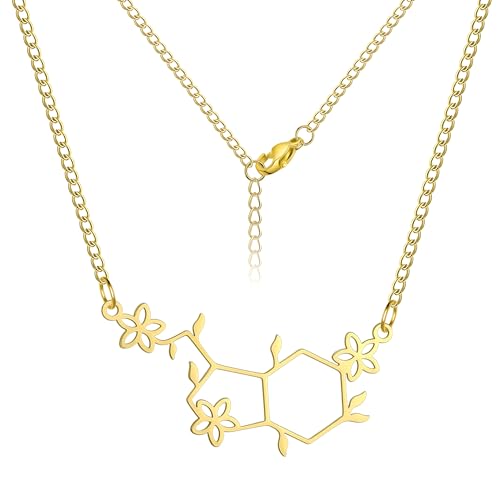 TEAMER Glücklichsein Serotonin Molecule Halskette Edelstahl Modischer Wissenschaftlicher Chemie-Schmuck Für Frauen Männer (Gold) von TEAMER