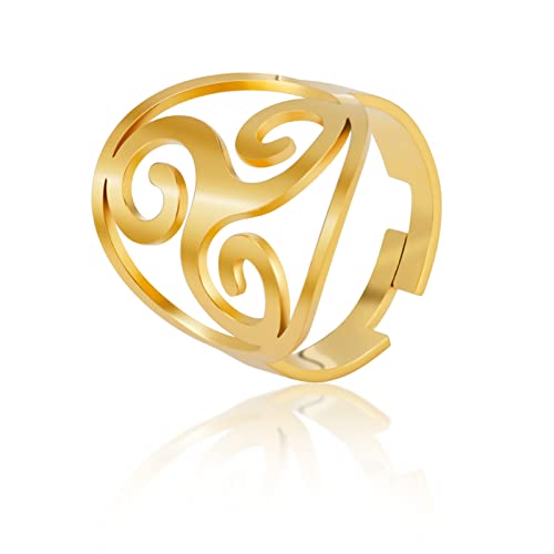 TEAMER Resizable Triskele Ring Edelstahl Heilige Geometrie Magisches Hexagramm Talisman Amulett Schmuck Für Frauen Mädchen (Triskele-Gold) von TEAMER
