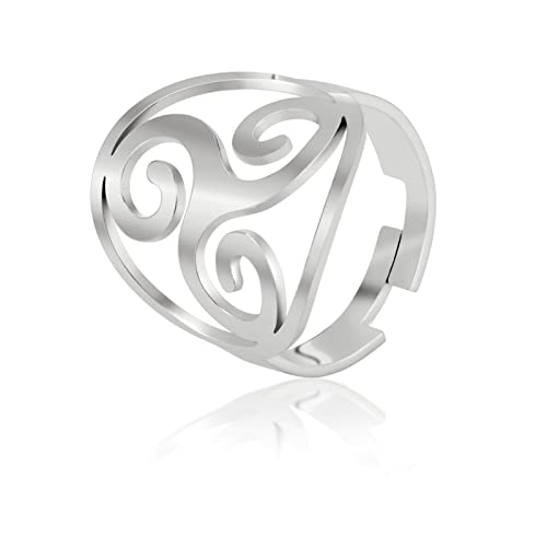 TEAMER Resizable Triskele Ring Edelstahl Heilige Geometrie Magisches Hexagramm Talisman Amulett Schmuck Für Frauen Mädchen (Triskele-Silber) von TEAMER