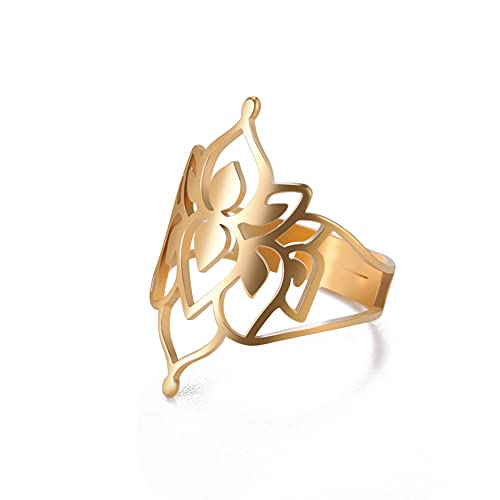 TEAMER Größenverstellbarer Erzengel Metatron Edelstahl-Ring, verstellbare Blume des Lebens, Schmuck für Frauen und Mädchen (Gold-Style C) von TEAMER