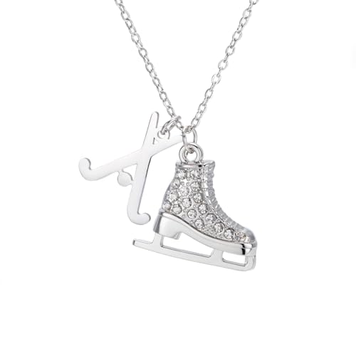 TEAMER Halskette mit 3D-Kristallen, Eislauf-Halskette, Eiskunstlauf, Hockey-Anhänger, inspirierender Schmuck für Damen, 20*18mm, Edelstahl, Kein Edelstein von TEAMER