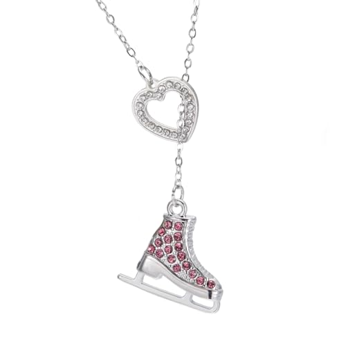 TEAMER Halskette mit 3D-Kristallen, Schlittschuh-Halskette, Eiskunstlauf-Herz-Anhänger, inspirierender Schmuck für Damen, 20*18mm, Edelstahl, Kein Edelstein von TEAMER