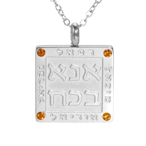 TEAMER Hebräische Buchstaben Halskette Hebräische Inschrift Strass Halskette Edelstahl Judaica Anhänger Segen Schutz Amulett Glücklich Jüdischer Schmuck (Hebräische Strass-Halskette - Silber) von TEAMER