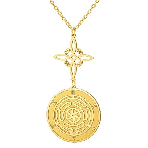 TEAMER Hekate Rad-Hexenknoten-Anhänger, Halskette, Wicca-Rad der Hekate-Göttin, doppelter Amulett, Schutz, Schmuck für Damen, adjustable, Edelstahl, Kein Edelstein TEAMER Hekate Rad-Hexenknoten-Anhänger, Halskette, Wicca-Rad der Hekate-Göttin, doppelter Amulett, Schutz, Schmuck für Damen, adjustable, Edelstahl, Kein Edelstein von TEAMER