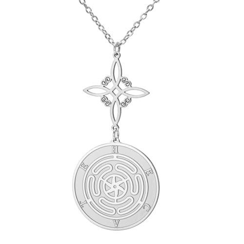TEAMER Hekate Rad-Hexenknoten-Anhänger, Halskette, Wicca-Rad der Hekate-Göttin, doppelter Amulett, Schutz, Schmuck für Damen, adjustable, Edelstahl, Kein Edelstein TEAMER Hekate Rad-Hexenknoten-Anhänger, Halskette, Wicca-Rad der Hekate-Göttin, doppelter Amulett, Schutz, Schmuck für Damen, adjustable, Edelstahl, Kein Edelstein von TEAMER