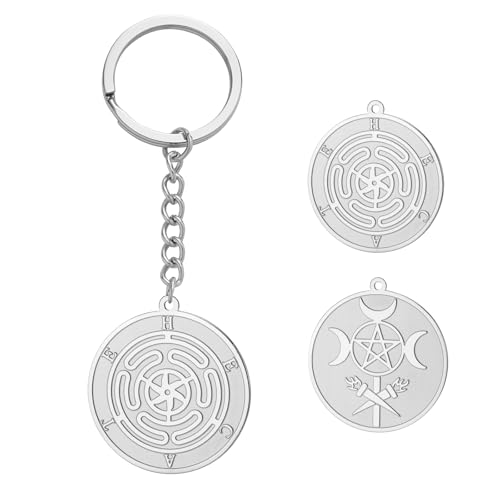 TEAMER Hekate-Rad-Schlüsselanhänger aus Edelstahl Hekate-Rad-Schlüsselanhänger Wicca-Rad der Hekate Göttinnen Amulett Schmuck für Frauen (Silber) von TEAMER
