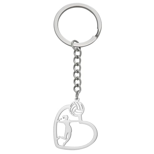 TEAMER Herz Volleyball Spieler Schlüsselanhänger Zierlicher Volleyball Anhänger Mode Sport Ball Schmuck Sportler Trainer Volleyball Liebhaber (Volleyball-Spike-Spieler - Silber) von TEAMER