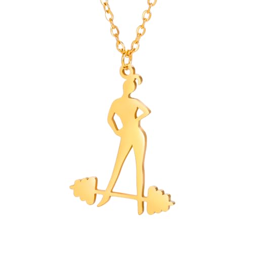TEAMER Herzschlag Hantel Halskette Gewichtheben Mädchen Langhantel Anhänger Edelstahl Bodybuilding Sportler Übung Sport inspirierter Schmuck für Frauen (Gewichthebendes Mädchen - Gold) von TEAMER