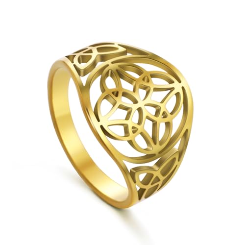 TEAMER Hexenknoten Ring Amulett Schmuck für Frauen Mädchen (10, Stil 1-Gold) von TEAMER