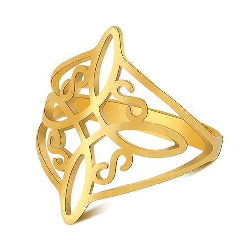 TEAMER Hexenknoten Ring Amulett Schmuck für Frauen Mädchen (7, Stil 2-Gold) von TEAMER