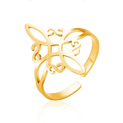 TEAMER Hexenknoten Ring Edelstahl Hexerei Keltischer Liebesknoten Ring für Frauen Geometrischer Keltischer Knoten Anhänger Vintage Schmuck (Hexenknoten -Gold) von TEAMER