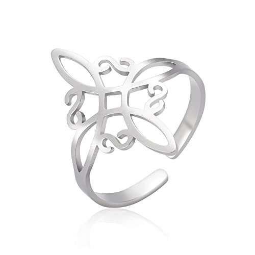 TEAMER Hexenknoten Ring Edelstahl Hexerei Keltischer Liebesknoten Ring für Frauen Geometrischer Keltischer Knoten Anhänger Vintage Schmuck (Hexenknoten -Silber) von TEAMER