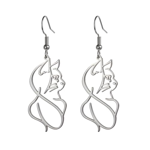 TEAMER Katzen Silhouette Ohrring Winzige Katze Anhänger Edelstahl Zierlich Kätzchen Katze Schmuck Für Frauen Männer (Silber) von TEAMER