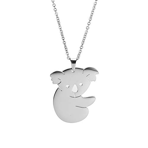 TEAMER Koala Pendant Necklace Stainless Steel Animal Cute Stick Figure Jewelry for Women Girls (Silver, Koala) von TEAMER