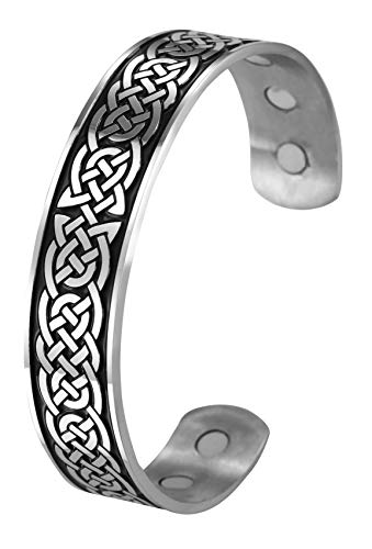 TEAMER Magnetfeldtherapie Armband Gesundheitswesen Nordische Irish Celtic Knot Viking Armreif Edelstahl Antik Silber Schwarz Schmerzlinderung Stulpearmband für Männer von TEAMER