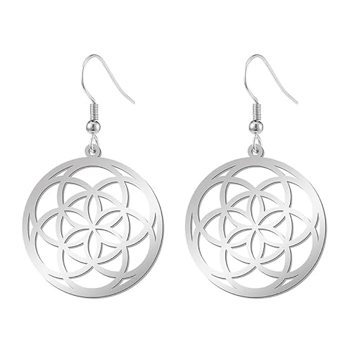 TEAMER Metatron Ohrringe Edelstahl Davidstern Ohrringe Blume des Lebens Geometrische Hohlbaumeln Vintage Amulett Schmuck für Frauen Mädchen (Blume des Lebens) von TEAMER