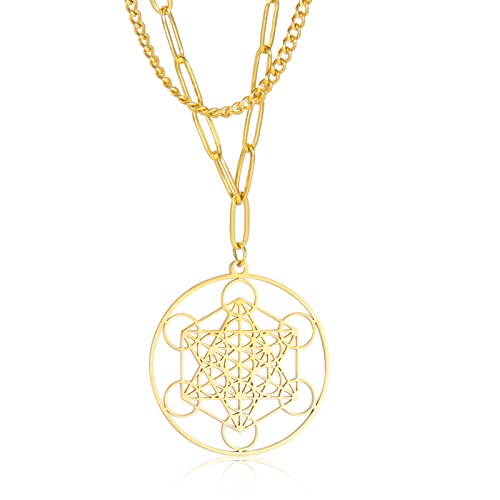 TEAMER Metatron Würfel Halskette Heilige Geometrie Anhänger Erzengel Siegel Engel Halskette Edelstahl Schmuck, Pendant Size:40.8*37.8mm, Edelstahl, unbekannt von TEAMER