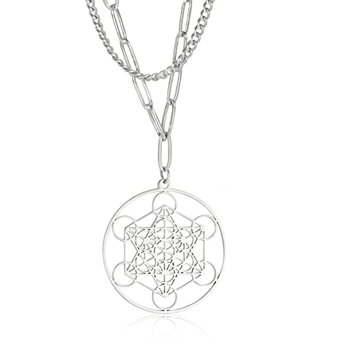 TEAMER Metatron Würfel Halskette Halskette mit heiligen Geometrie Anhänger Erzengel Siegel Halskette mit Engel Edelstahl Schmuck, Pendant Size:40.8*37.8mm, Edelstahl, Unbekannt von TEAMER