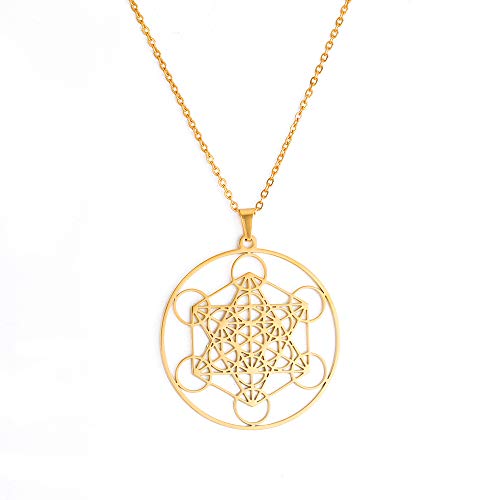 TEAMER Metatron Würfel Halskette Heilige Geometrie Anhänger Siegel des Erzengels Engel Halskette Edelstahl Schmuck (GOLD) von TEAMER