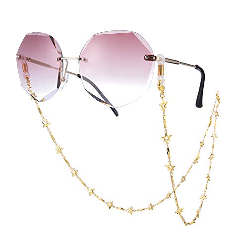 TEAMER Mode Fünfzackigen Stern Brillenkette Sonnenbrillenband Gold Brillenhalter Lesebrille Strap für Frauen (Weiß) von TEAMER