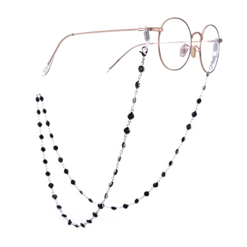 TEAMER Mode bunte Brillenkette Sonnenbrillenband Brillenhalter Kristall Statement Perlen Lesung böhmischen Glasband für Frauen Mädchen (Schwarz - Silber) von TEAMER