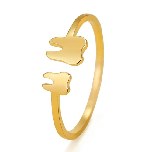 TEAMER Modische Zahn-Halskette, silberfarben, Edelstahl, zum Schutz der Zähne, Anhänger, Armband, Ring, Statement, ausgehöhlt, Zahnarzt, täglicher Schmuck, Geschenke (Zahn-Ring - Gold) von TEAMER