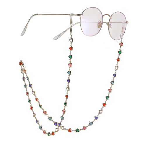 TEAMER Modische bunte Herz-Brillenkette, Sonnenbrillenband, Brillenhalter, Schmetterlings-Perlen, Leseglasband für Damen, Buntes Herz – Silberkette, 30.71*0.26 inch von TEAMER