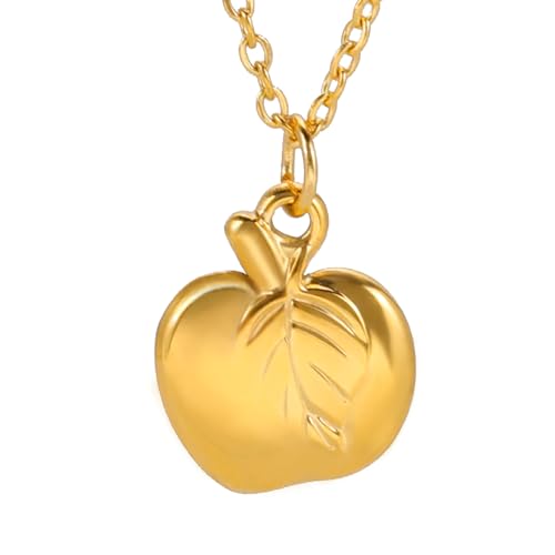TEAMER Niedliche Apfel-Halskette Lehrer-Halskette Edelstahl Zierlicher Apfel-Anhänger Apfel-Frucht-Schmuck Für Lehrer Frauen Männer (Boho-Apfel-Halskette - Gold) von TEAMER