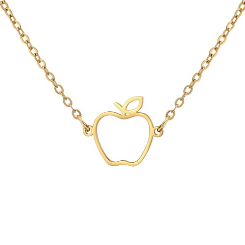 TEAMER Niedliche Apfel-Halskette Lehrer-Halskette Edelstahl Zierlicher Apfel-Anhänger Apfel-Frucht-Schmuck Für Lehrer Frauen Männer (Hohle Apfel-Halskette - Gold) von TEAMER