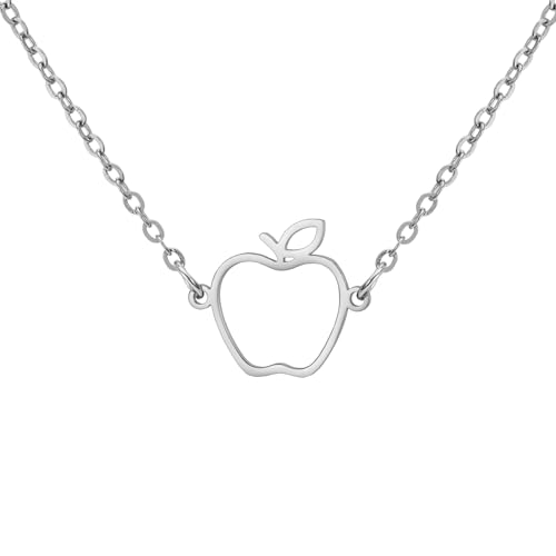 TEAMER Niedliche Apfel-Halskette Lehrer-Halskette Edelstahl Zierlicher Apfel-Anhänger Apfel-Frucht-Schmuck Für Lehrer Frauen Männer (Hohle Apfel-Halskette - Silber) von TEAMER