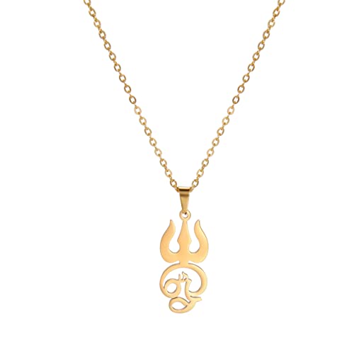 TEAMER OM Halskette Edelstahl Yoga Meditation spirituelle Harmonie Anhänger Aum Om Ohm Sanskrit Symbol Halskette Schmuck für Frauen Mädchen (OM mit Dreizack-Gold) von TEAMER