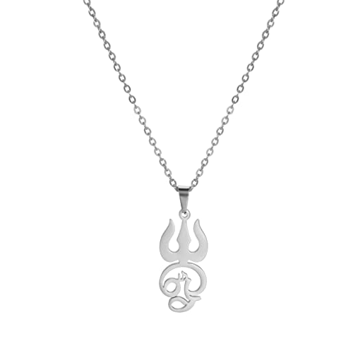 TEAMER OM Halskette Edelstahl Yoga Meditation spirituelle Harmonie Anhänger Aum Om Ohm Sanskrit Symbol Halskette Schmuck für Frauen Mädchen (OM mit Dreizack-Silber) von TEAMER