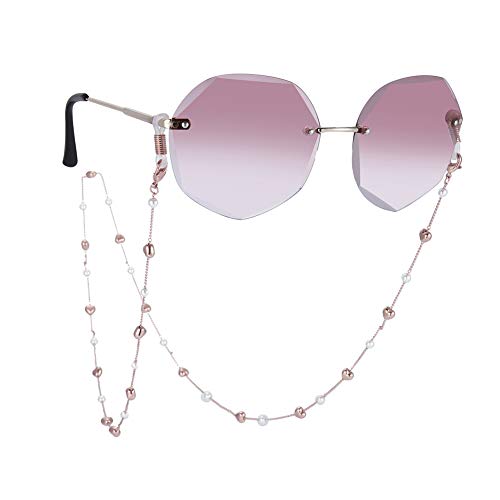 TEAMER Perlen Perlen Brillen Kette Sonnenbrillenband Brillenband Brillenhalter Lesebügelband für Frauen (Stil 1 -Rose Gold) von TEAMER