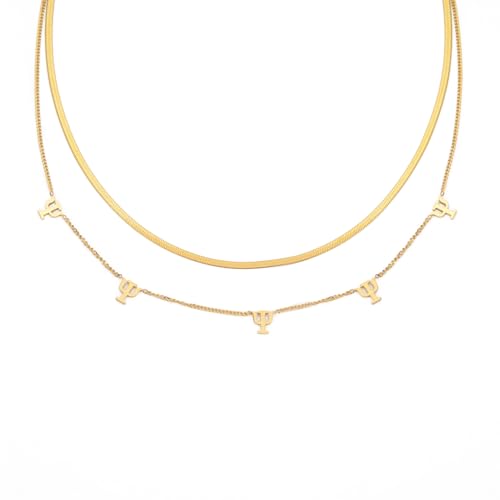 TEAMER Psychologie Symbol Halskette Edelstahl PSI Psychiatrie Doppelschicht Schlangenkette Griechisches Alphabet Medizinisches Zeichen Schmuck Für Frauen Männer (Gold) von TEAMER