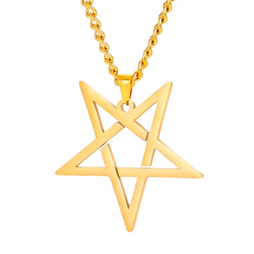 TEAMER Punk Pentagramm Halskette Umgekehrtes Pentagramm-Anhänger Satanische Symbol-Halskette Amulett-Schmuck für Männer Frauen (Gold) von TEAMER