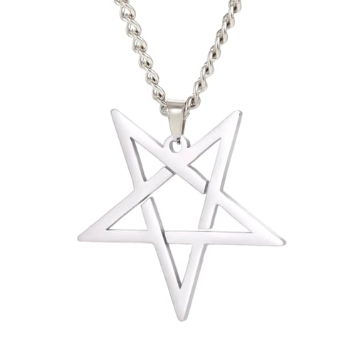 TEAMER Punk Pentagramm Halskette Umgekehrtes Pentagramm-Anhänger Satanische Symbol-Halskette Amulett-Schmuck für Männer Frauen (Silber) von TEAMER