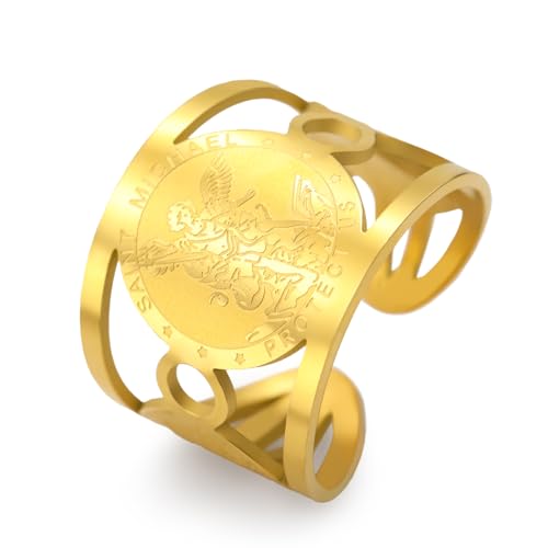 TEAMER Ring des Heiligen Michael aus Edelstahl, verstellbar, Ring des Heiligen Michael Der große Beschützer Erzengel Amulett, religiöser Schmuck für Damen und Herren von TEAMER