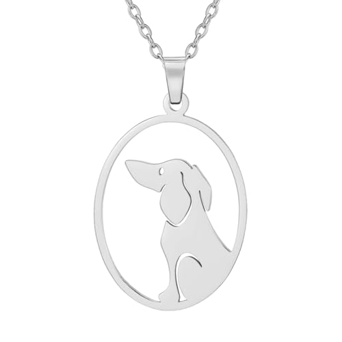 TEAMER Runder Dackel Halskette Zierlich Sitzender Wursthund Pendnat Edelstahl Dackelliebhaber Tierschmuck Für Frauen Männer (Silber) von TEAMER