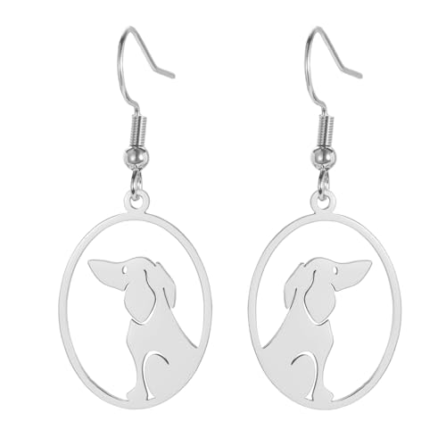TEAMER Runder Dackel Ohrring Zierlich Sitzend Wurst Hund Pendnat Edelstahl Dackelliebhaber Tierschmuck Für Frauen Männer (Silber) von TEAMER